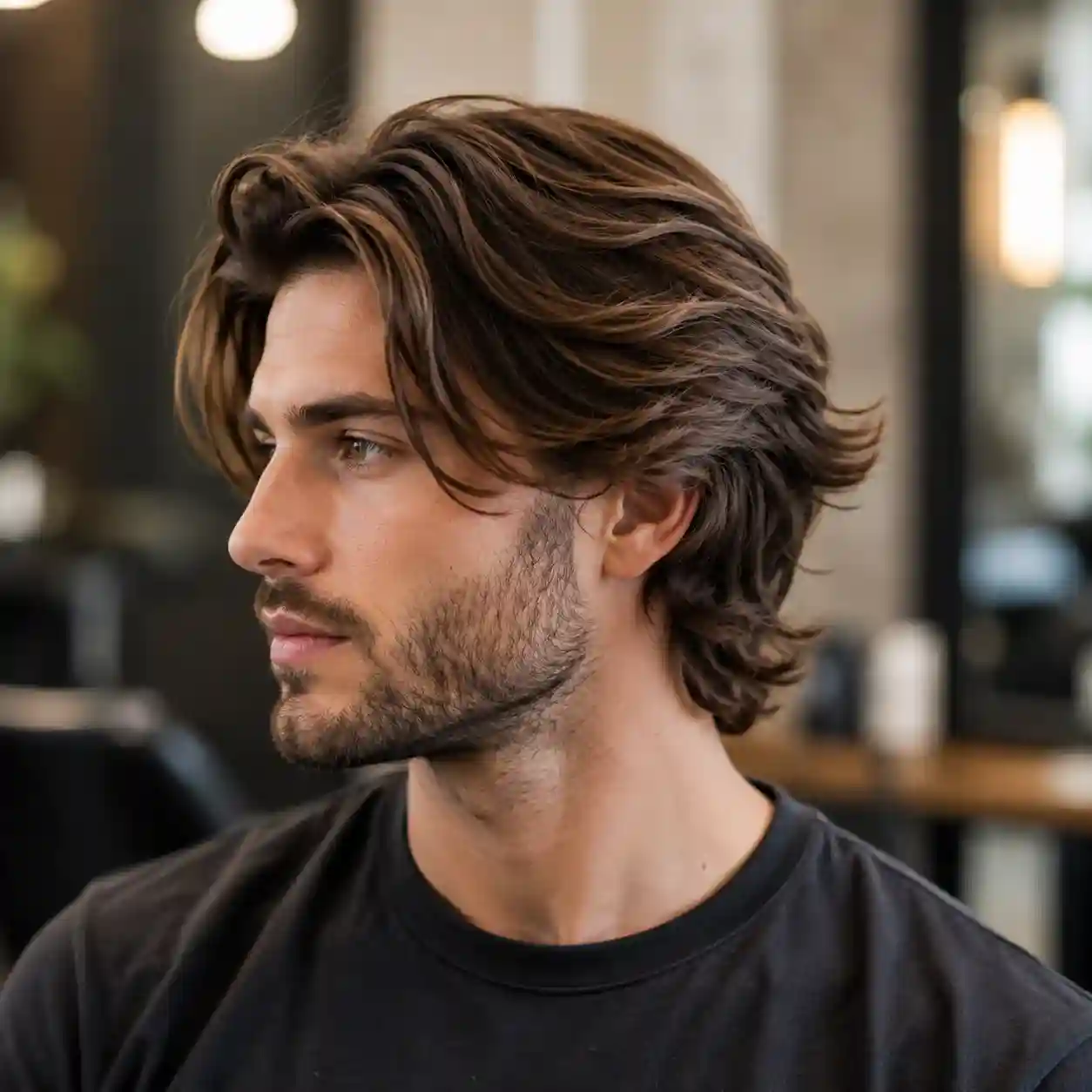 Beste Frisuren – lässige Männerfrisur mit mittellangem, gestuftem Haar